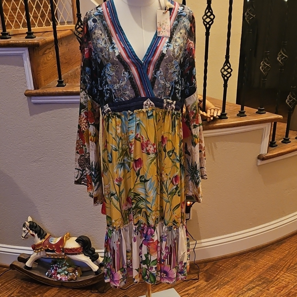 Johnny Was Vibrant Floral Long Sleeve Dress